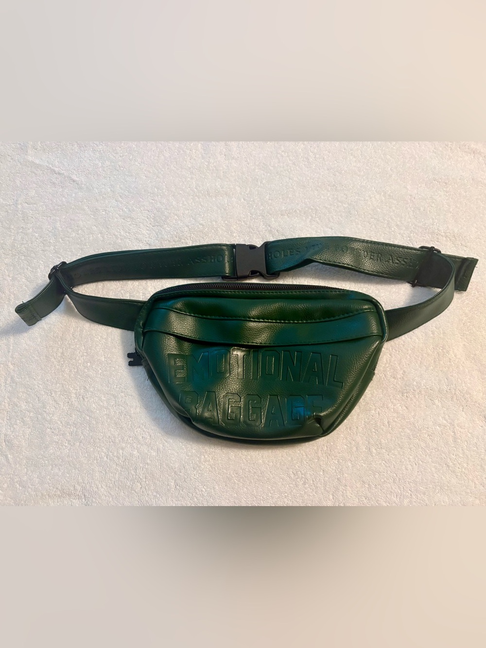 Assholes Live Forever Emotional Baggage Green Leather Belt Bag / Fanny pack